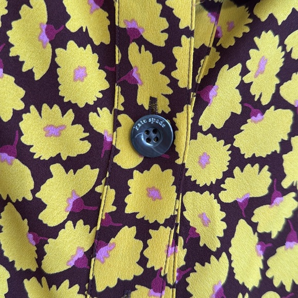 Kate Spade Sunny Bloom Yellow Floral Ruched-Front Shirt Dress 6 - Picture 11 of 12